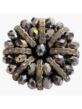 Rhinestone Beaded Brooch Artisan Silver Crystal Artisan Pin